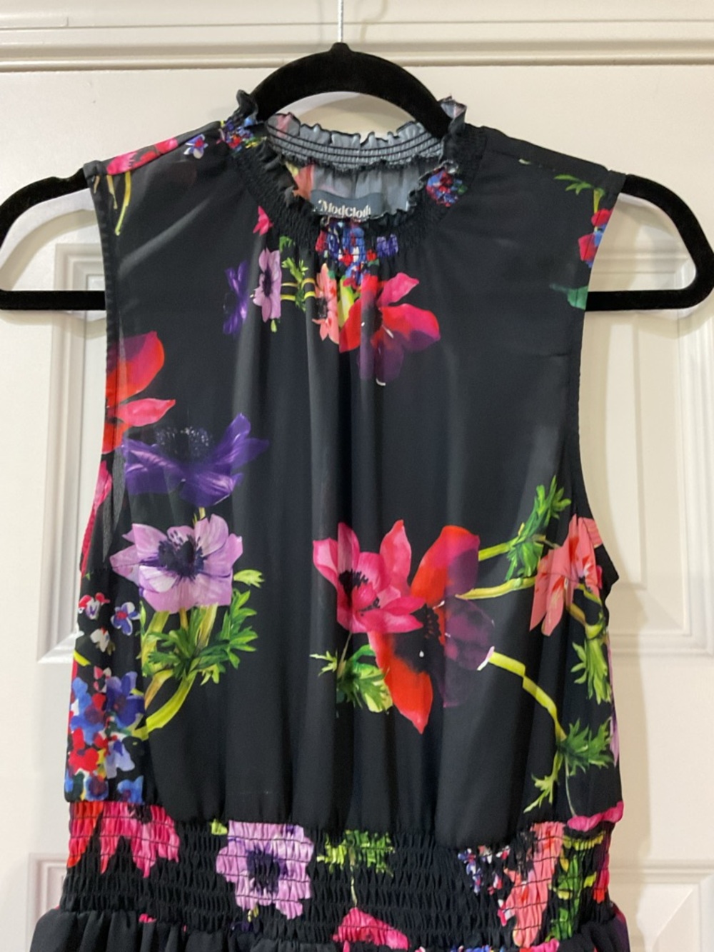 ModCloth Floral Fit & Flare Midi Dress Black Sleeveless Pockets Medium - Picture 6 of 9